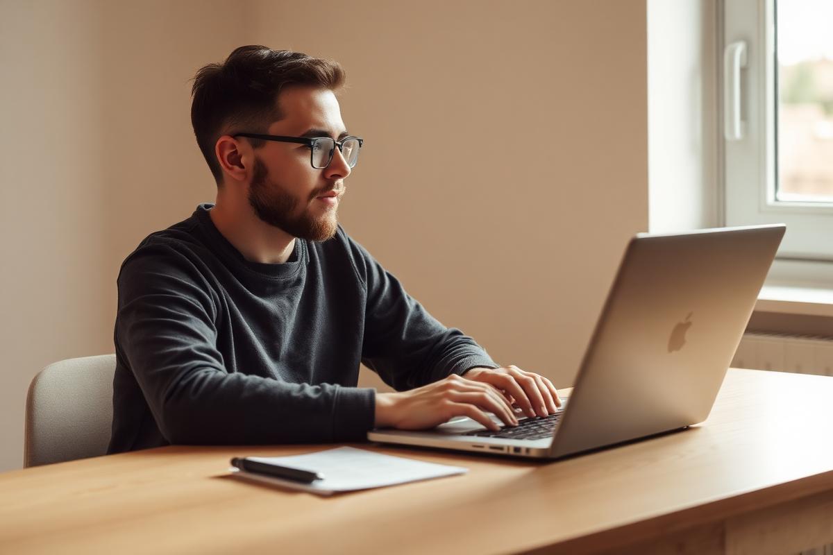 Aluno adulto em aula de inglês online particular pelo notebook